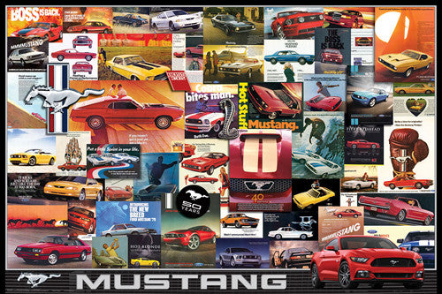 Ford Mustang 50th Anniversary Classic Car Ad Collage Poster - Eurographics Inc.