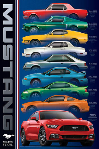 Ford Mustang 50th Anniversary "Rainbow" (9 Classic Sportscars) Autophile Poster - Eurographics Inc.