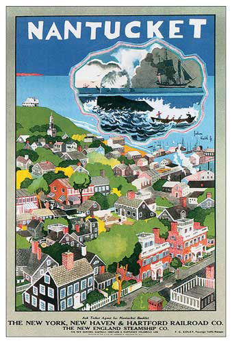 Nantucket, MA "Bird's Eye View" c.1925 Vintage Travel Poster Reprint