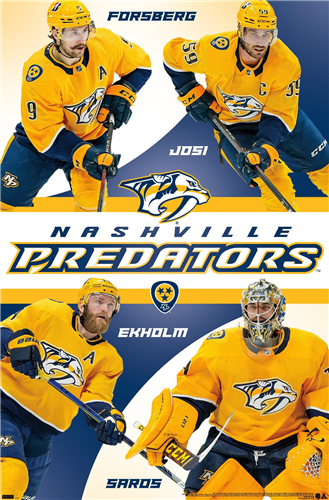 Nashville Predators "Four Stars" NHL Hockey Action Poster (Forsberg, Josi, Ekholm, Saros) - Costacos 2021