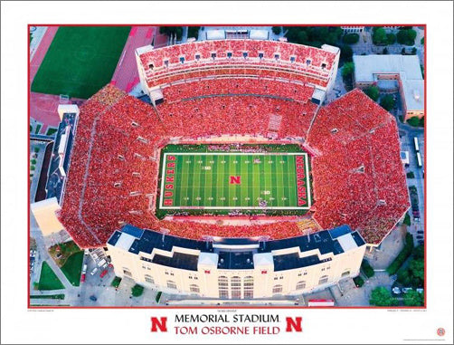 Nebraska Huskers Football at Memorial Stadium "Sea of Red" Aerial View Poster Print