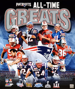 New England Patriots All-Time Greats (10 Legends, 5 Super Bowls) Premium Poster Print