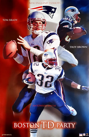 New England Patriots "Boston TD Party" Poster (Brady, Brown, Smith) - Starline 2002
