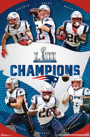 New England Patriots Super Bowl LIII CHAMPIONS 6-Player Commemorative Poster - Trends 2019