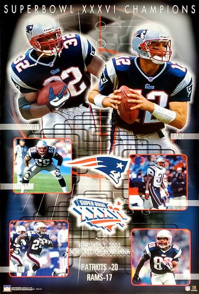 New England Patriots Super Bowl XXXVI (2002) Champions Commemorative P –  Sports Poster Warehouse