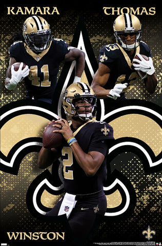 New Orleans Saints "Triple Threat" (Winston, Kamara, Thomas) NFL Action Wall Poster - Costacos Sports 2022