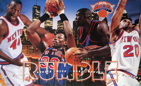 New York Knicks "Rumble in New York" Poster (Houston, Ewing, Johnson, Wallace) - Costacos 1996