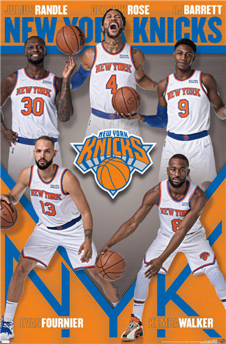 New York Knicks "Five Alive" (Randle, Rose, Barrett, Fournier, Walker) NBA Basketball Poster - Costacos 2021