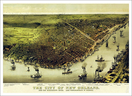 New Orleans, Louisiana 1885 Classic Aerial Panorama Premium Poster Reproduction (Currier and Ives)