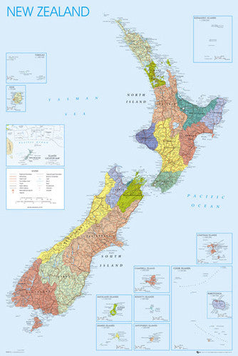 Wall Map of New Zealand 24x36 Poster - GB Eye Ltd.