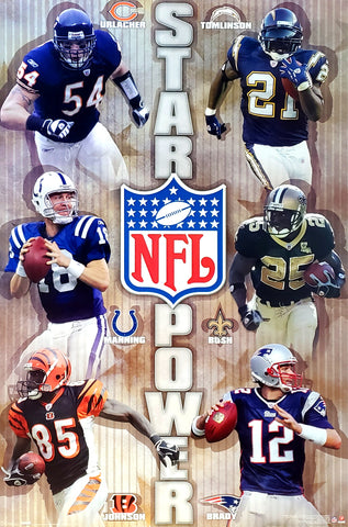 NFL Superstars 6-Player Collage Poster (Urlacher, Manning, Brady, Bush ++) - Costacos Sports
