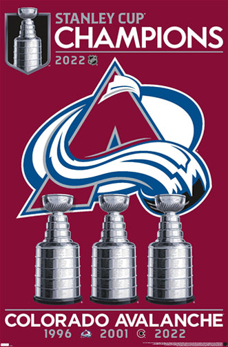 Colorado Avalanche NHL 3x Stanley Cup Champions 1996 2001 2022