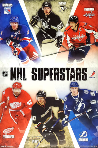 NHL Hockey "6 Superstars" Poster (Crosby, Ovechkin, Richards, Zetterberg, Perry, Stamkos) - Costacos 2012