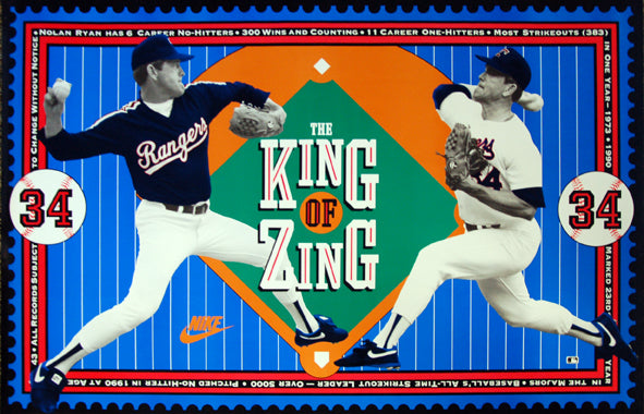 Nolan Ryan "King of Zing" Texas Rangers MLB Baseball Poster - Nike 1990