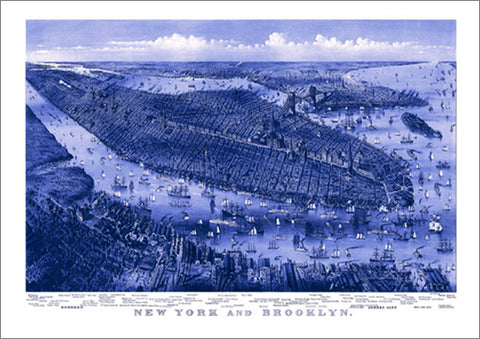 New York and Brooklyn 1875 Classic Aerial Map Premium Poster Print (Parsons and Atwater)