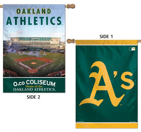 Oakland A's Official 2-Sided (Logo and O.Co Coliseum) Vertical 28x40 Flag Wall Banner - Wincraft Inc.