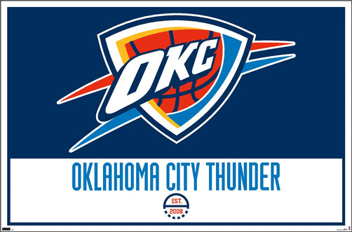 Oklahoma City Thunder NBA Basketball Official Team Logo and Wordmark Poster - Costacos Sports