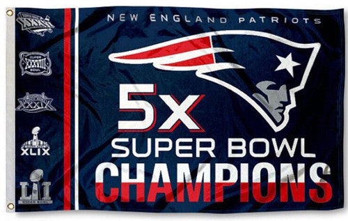 New England Patriots 5-Time Super Bowl Champions Historical Giant 3'x5' FLAG - BSI