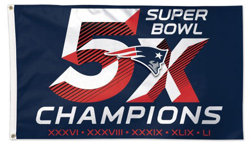 New England Patriots 5-TIME SUPER BOWL CHAMPS Premium Felt DELUXE 3'x5' FLAG - Wincraft