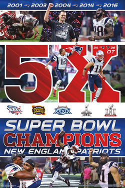 New England Patriots Super Bowl LI CELEBRATION 5X CHAMPS Poster - Trends 2017