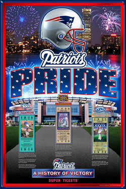 New England Patriots "History of Victory" 3-Time Super Bowl Champs Poster