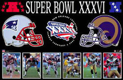 New England Patriots vs. St. Louis Rams Super Bowl XXXVI Poster - Starline 2002