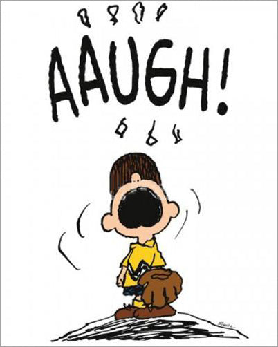 Peanuts Baseball "Aaugh!" Poster Print (Charlie Brown on the Mound) - Applejack Art