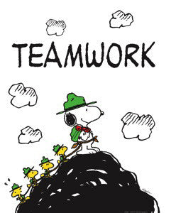 Snoopy and Friends "Teamwork" (Scout Leader) Peanuts Poster Print