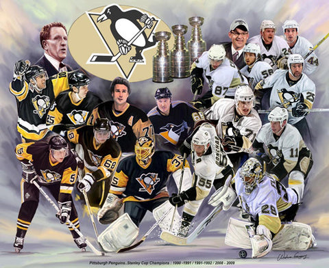 Pittsburgh Penguins Three-Time Stanley Cup Champs Art Collage Poster - Wishum Gregory