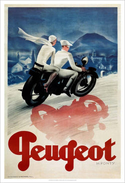 Peugeot Motorcycles "Night Ride Through France" 1935 (Artist Max Ponty) Vintage XL Poster Reproduction - Pro Artis