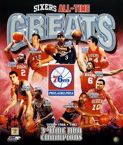 Philadelphia 76ers "All-Time Greats" (9 Legends, 3 Championships) Premium Poster Print - Photofile