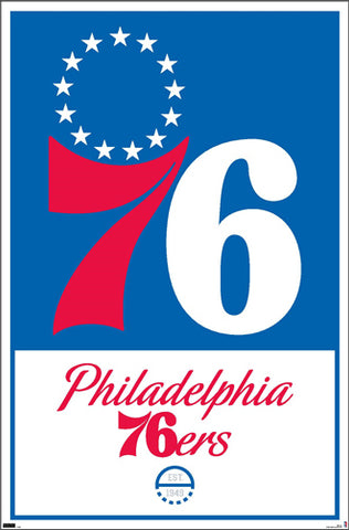 Philadelphia 76ers Official NBA Basketball Team Logo and Wordmark Poster - Costacos Sports