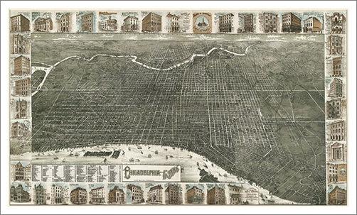 Philadelphia, Pennsylvania 1885 Classic Aerial Map Premium Poster Print (Burk and McFetridge)