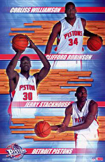 Detroit Pistons "Three Stars" Poster (Williamson, Robinson, Stackhouse) - Starline 2001
