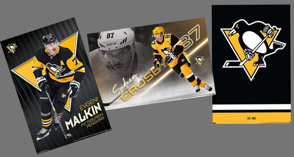 COMBO: Pittsburgh Penguins NHL Hockey 3-Poster Combo (Logo, Sidney Crosby, Malkin)