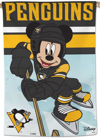 Pittsburgh Penguins "Mickey Mouse Playmaker" Official NHL Hockey Premium 28x40 Wall Banner - Wincraft/Disney
