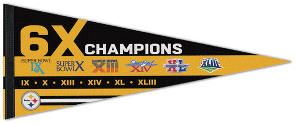 Pittsburgh Steelers 6 Time Bowl Champions Pennant Banner Flag