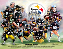 *BACK-ORDERED SHIPS 2/20* Pittsburgh Steelers "18 Legends" Art Collage Poster Print - Wishum Gregory