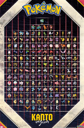Pokemon Kanto Region Characters Species #1-151 Wall Chart Poster - Tre –  Sports Poster Warehouse