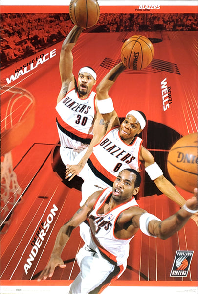 Portland Trail Blazers "Triple Action" Poster (Rasheed Wallace, Bonzi Wells, Derek Andesron) - Costacos 2003