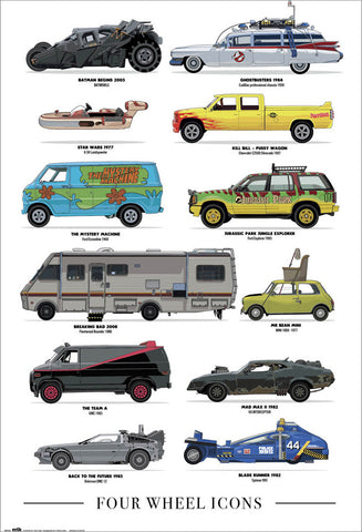 Pop Culture Cars "Four Wheel Icons" Legendary Automobile Vehicle Poster - Grupo Erik