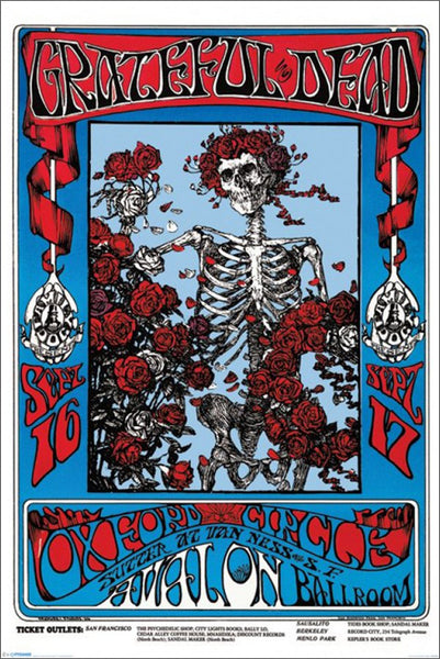 The Grateful Dead "Bones and Roses" (1966) Concert Poster Reproduction - Pyramid Posters