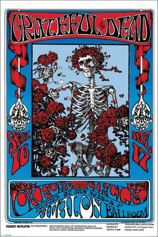 The Grateful Dead "Bones and Roses" (1966) Concert Poster Reproduction - Pyramid Posters