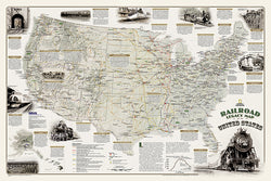 Railroad Legacy of the United States National Geographic 24x36 Wall Map Poster - NG Maps