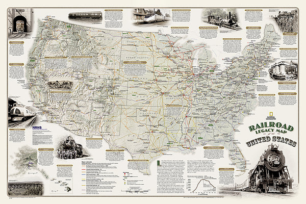 Railroad Legacy of the United States National Geographic 24x36 Wall Map Poster - NG Maps