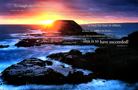 Success in Life (Ralph Waldo Emerson Quote) Sunset at Rocky Ocean Coast Inspirational Poster - Trends International