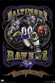 Baltimore Ravens "Grinding it Out" Theme Art Poster - Costacos/Liquid Blue