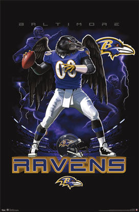Baltimore Ravens "On Fire" NFL Theme Art Poster - Costacos Sports