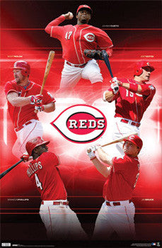 Cincinnati Reds "On Fire" (2010) 5-Player Baseball Action Poster - Costacos Sports