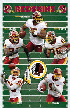 Washington Redskins "Gridiron Five" Poster (McNabb, Portis, Moss, Cooley, Orakpo) - Costacos 2010
